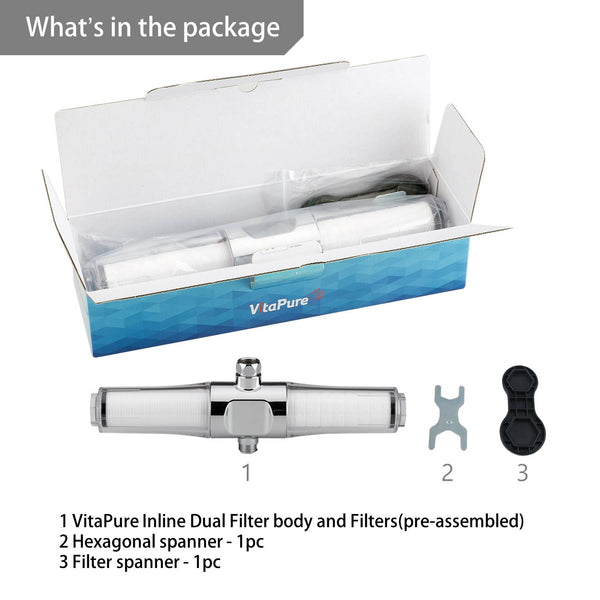 VitaPure SUF-400SPX Universal Inline Shower Filter combined with PureMax & SediMax. Price down $99.99 It was $129.00