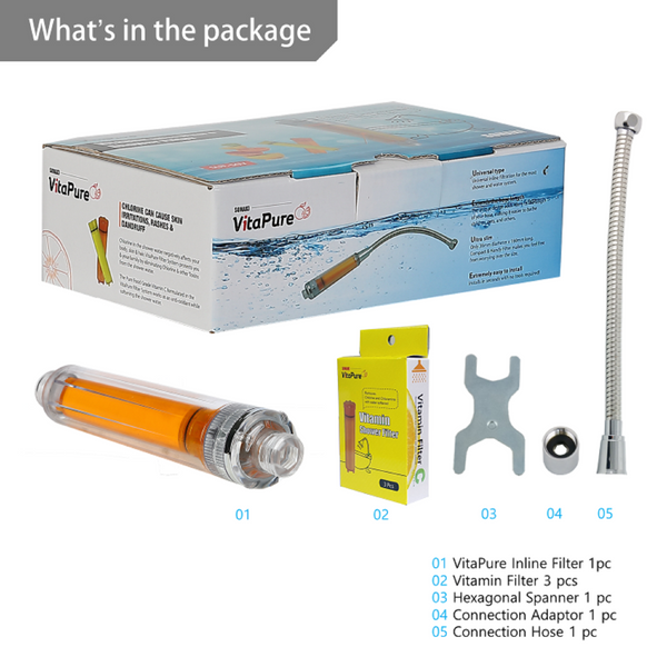 VitaPure SUF-50V Ultra Compact  Vitamin C Inline Filter - use your own showerhead and remove Chlorine & Chloramines